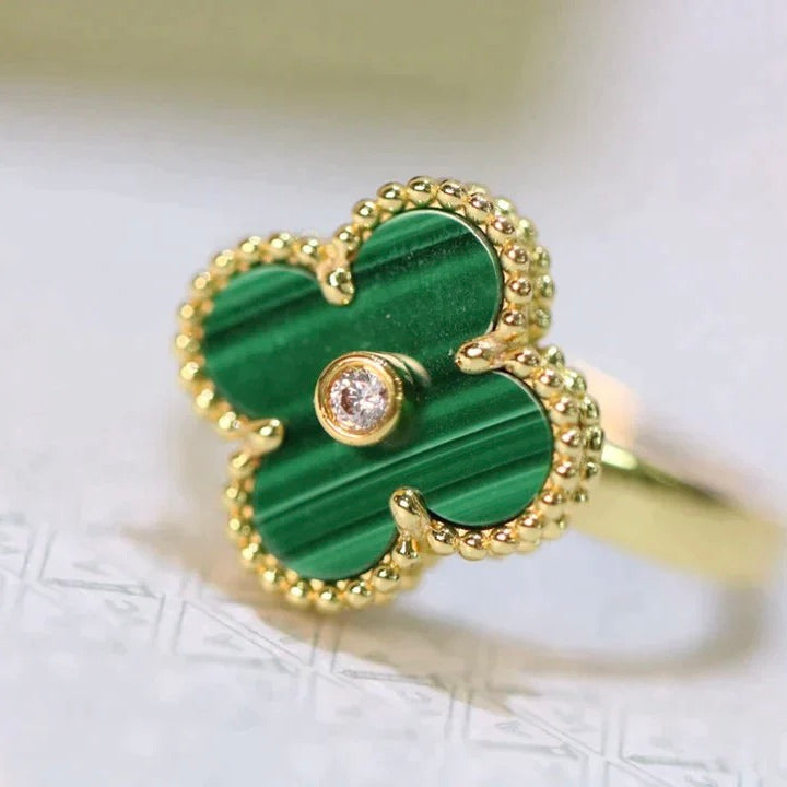 [Baslove] KLEEBLATT MALACHIT RING GOLD DIAMANT