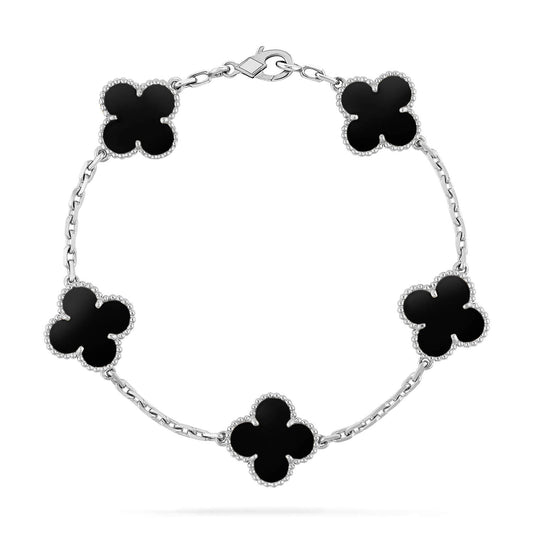 [Violet JW]CLOVER 5 MOTIF ONYXS  BRACELET SILVER