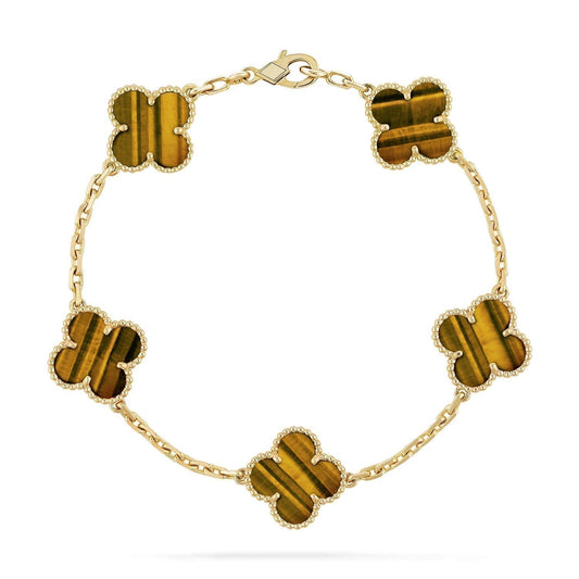 [Violet JW]CLOVER  5 MOTIFS TIGER EYE BRACELET
