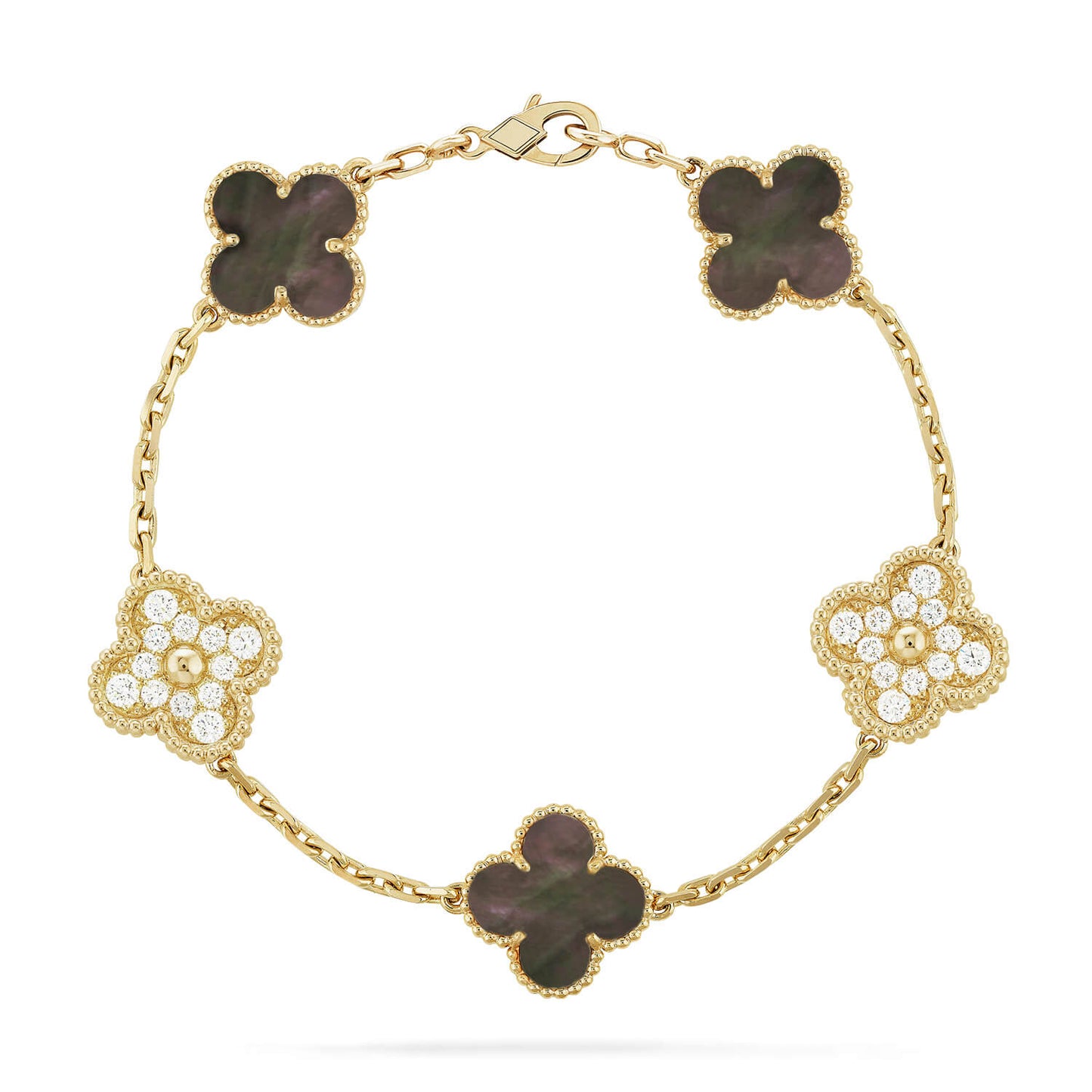 [Violet JW]CLOVER 5 MOTIF GRAY MOP DIAMOND BRACELET
