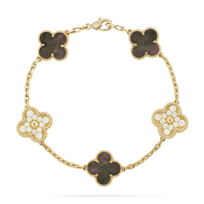 [Violet JW]CLOVER 5 MOTIF GRAY MOP DIAMOND BRACELET
