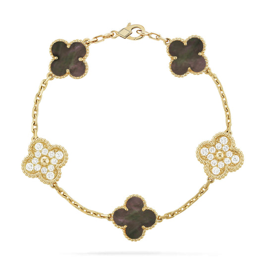 [Violet JW]CLOVER 5 MOTIF GRAY MOP DIAMOND BRACELET