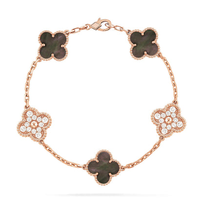 [Violet JW]CLOVER 5 MOTIF GRAY MOP DIAMOND BRACELET