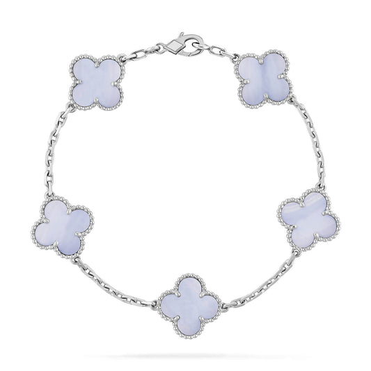 [Violet JW]CLOVER  5 MOTIF PURPLE CHALCEDONY BRACELET SILVER