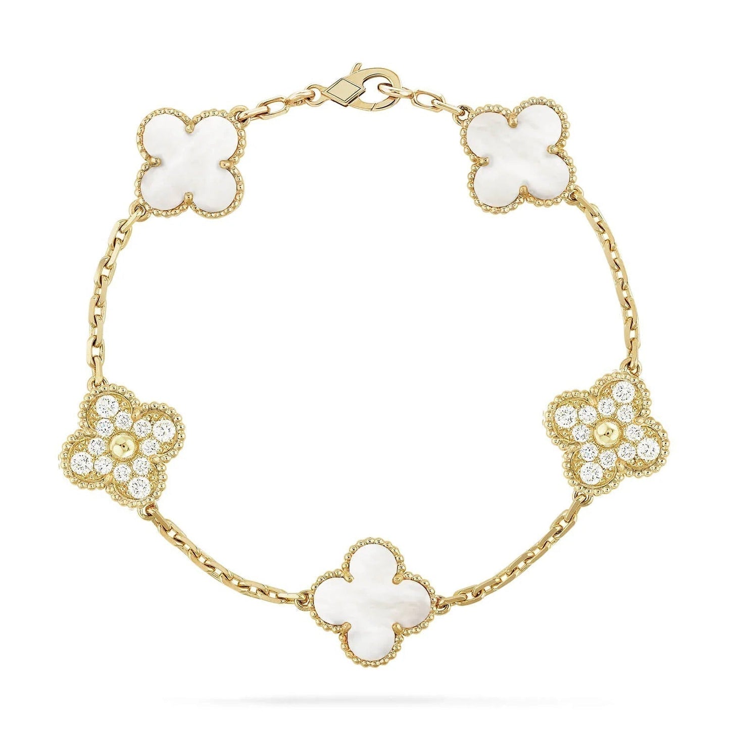[Violet JW]CLOVER BRACELET 5 MOTIF WHITE MOP DIAMOND