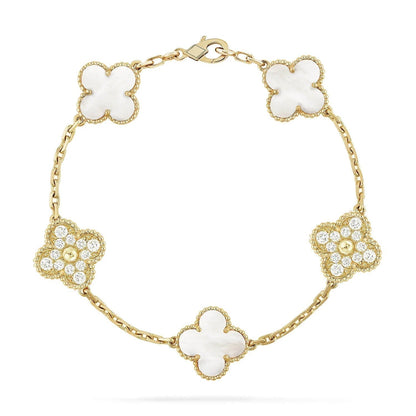[Violet JW]CLOVER BRACELET 5 MOTIF WHITE MOP DIAMOND