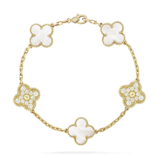 [Violet JW]CLOVER BRACELET 5 MOTIF WHITE MOP DIAMOND