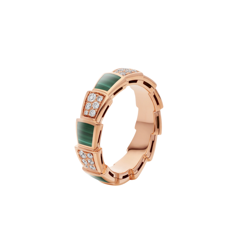 [Baslove]SERPENTI RING ROSA GOLD MALACHIT DIAMANT GEPAPERT 4MM