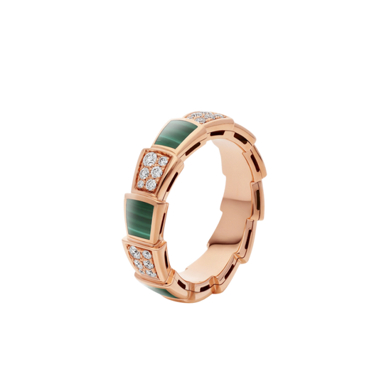 [Baslove]SERPENTI RING ROSA GOLD MALACHIT DIAMANT GEPAPERT 4MM
