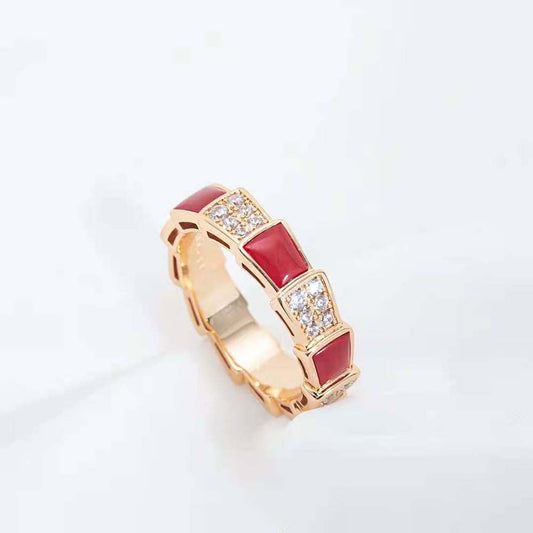 [Baslove]SERPENTI リング ピンクゴールド カーネリアン ダイヤモンド パヴェ 4MM