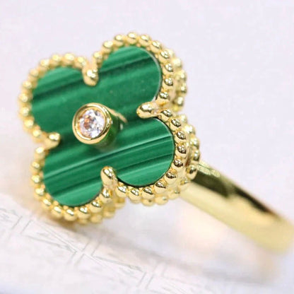 [Baslove] KLEEBLATT MALACHIT RING GOLD DIAMANT
