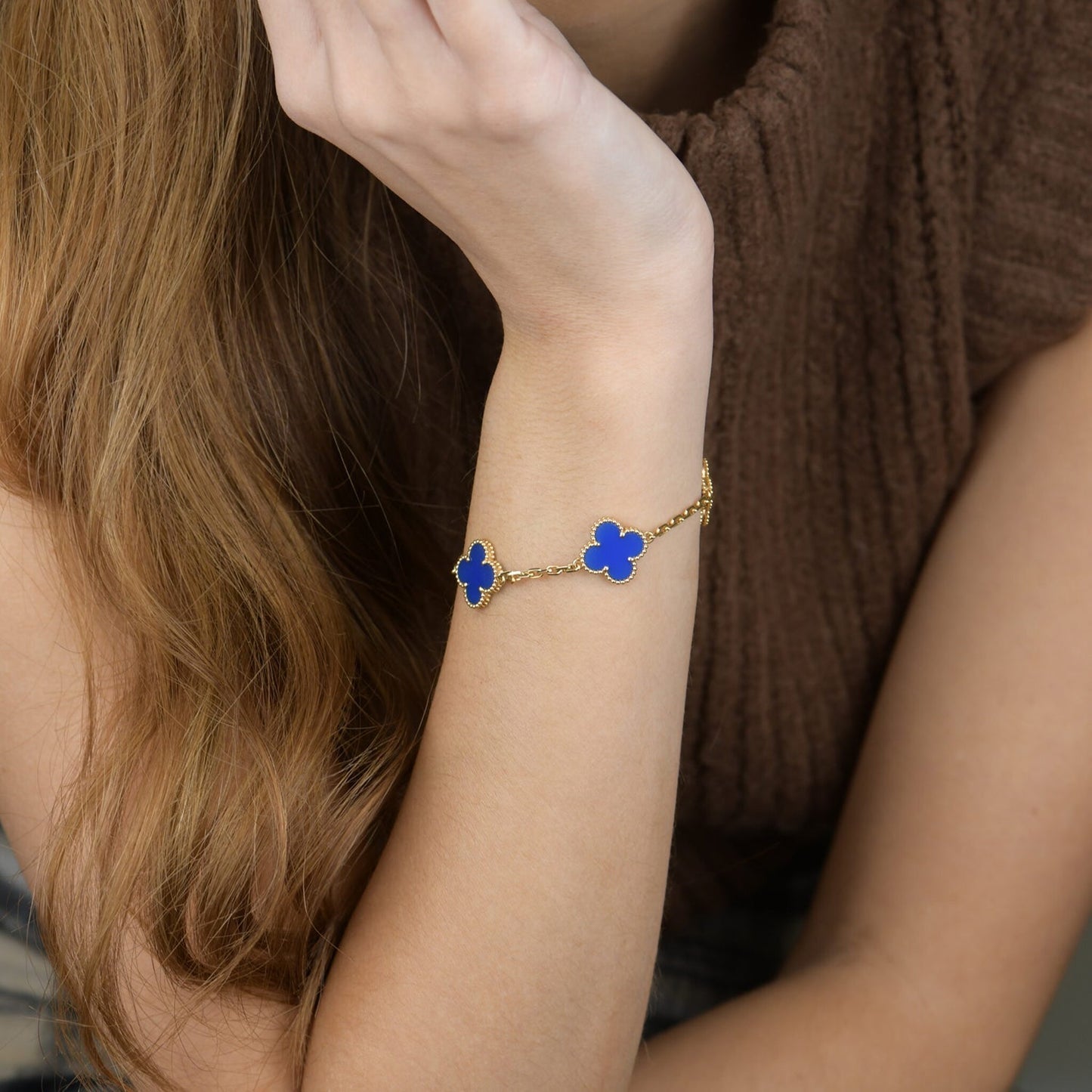 [Violet JW]CLOVER 5 MOTIFS BLUE AGATE BRACELET