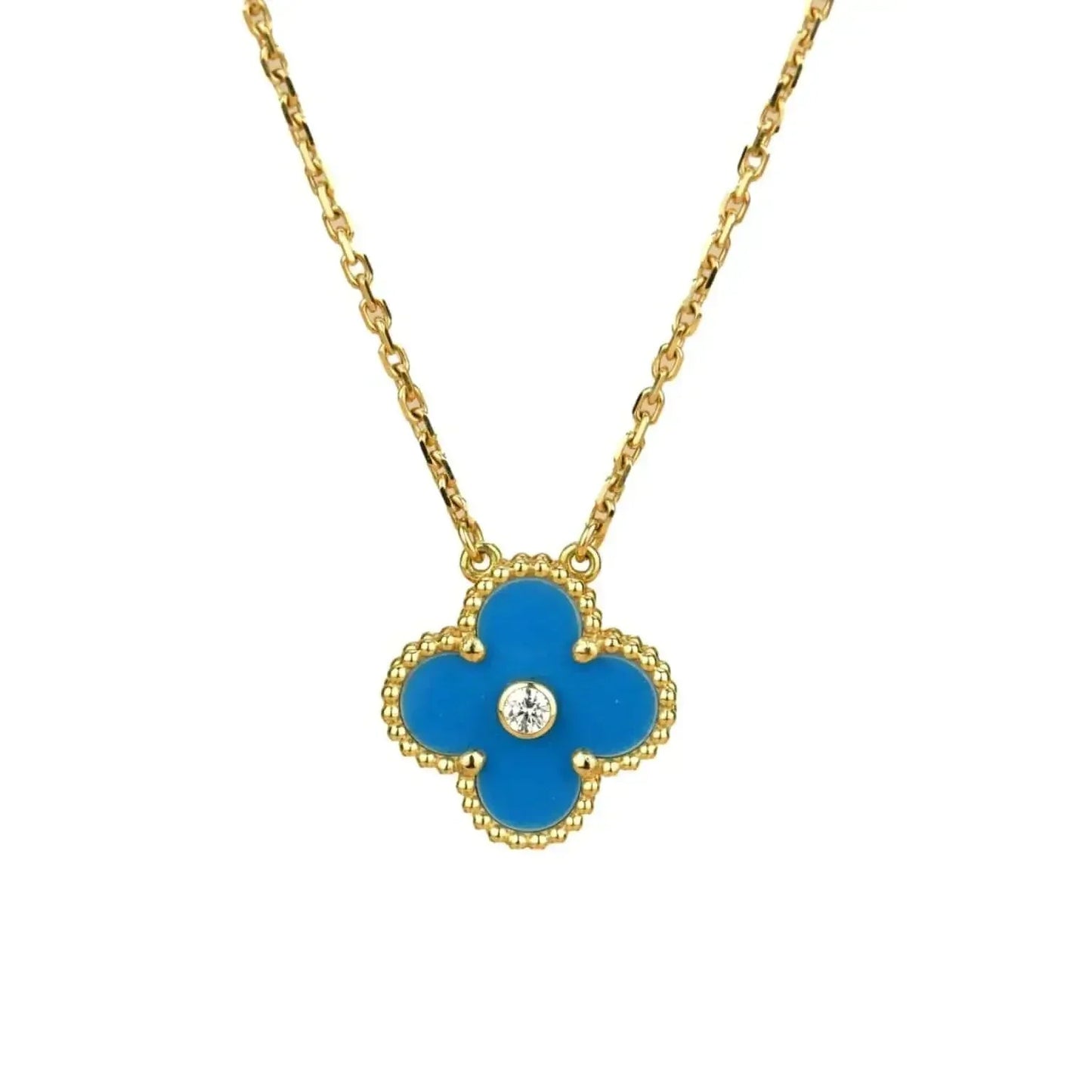 [Baslove]CLOVER 15MM DIAMANT UND BLAUER ACHAT HALSKETTE