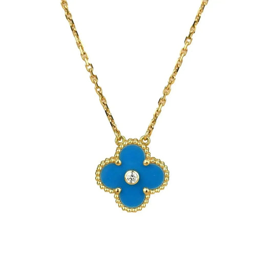 [Baslove]CLOVER 15MM DIAMANT UND BLAUER ACHAT HALSKETTE