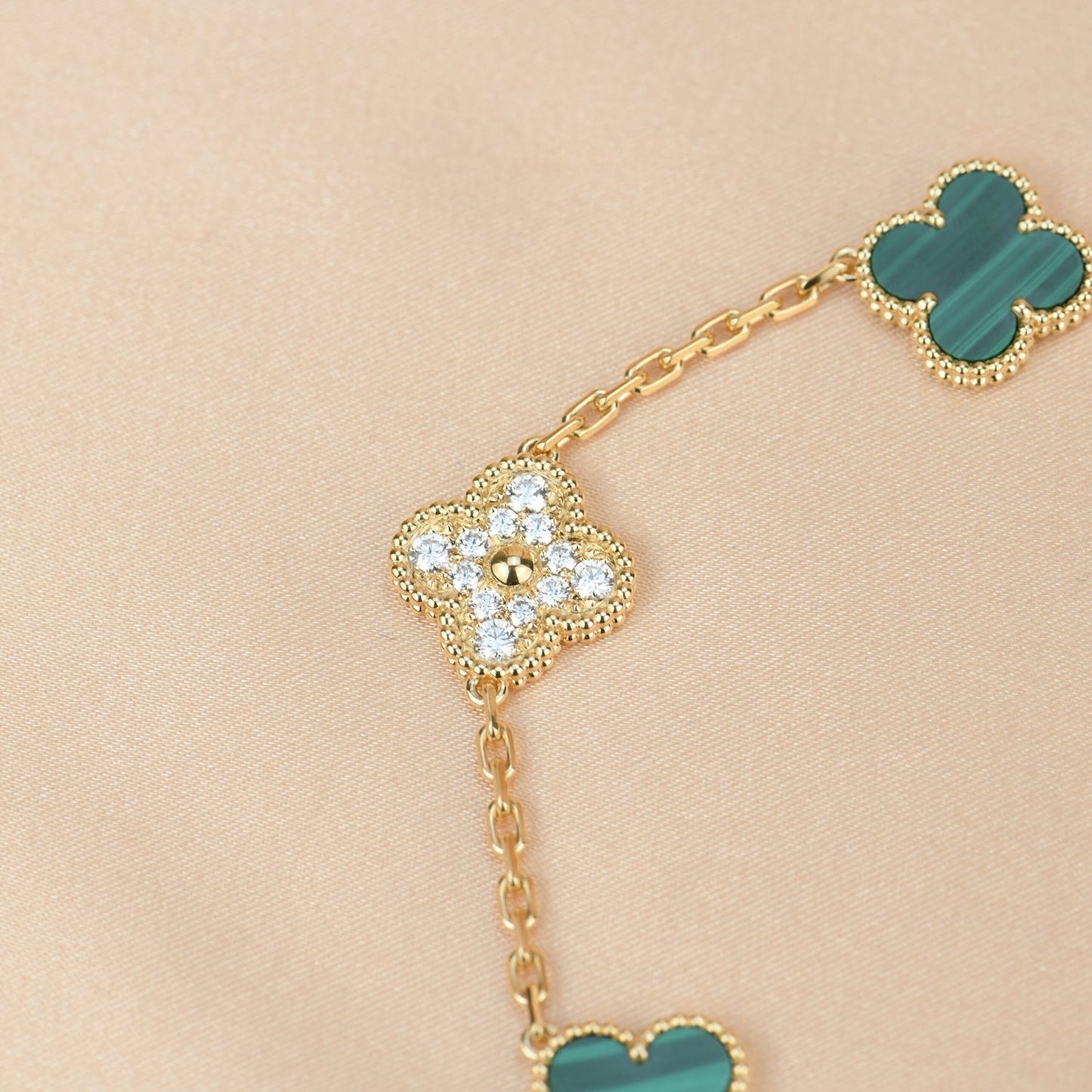 [Violet JW]CLOVER  5 MOTIF MALACHITE DIAMOND BRACELET