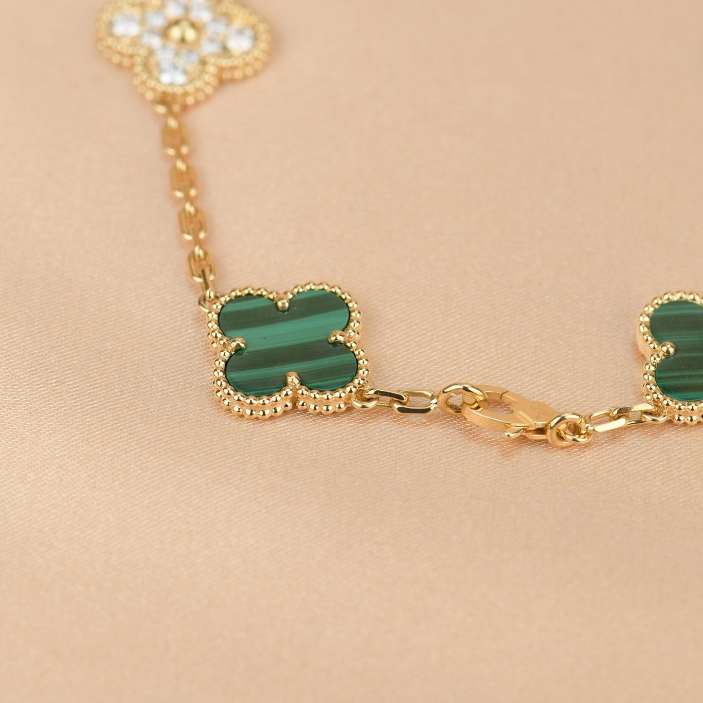 [Violet JW]CLOVER  5 MOTIF MALACHITE DIAMOND BRACELET