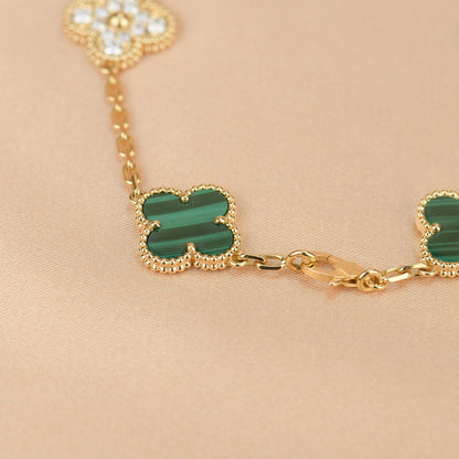 [Violet JW]CLOVER  5 MOTIF MALACHITE DIAMOND BRACELET