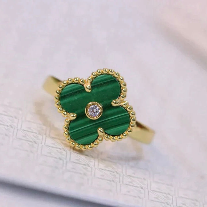 [Baslove] KLEEBLATT MALACHIT RING GOLD DIAMANT