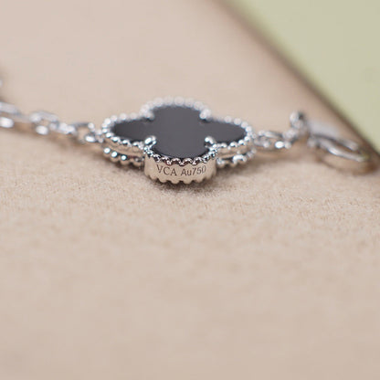 [Violet JW]CLOVER 5 MOTIF ONYXS  BRACELET SILVER