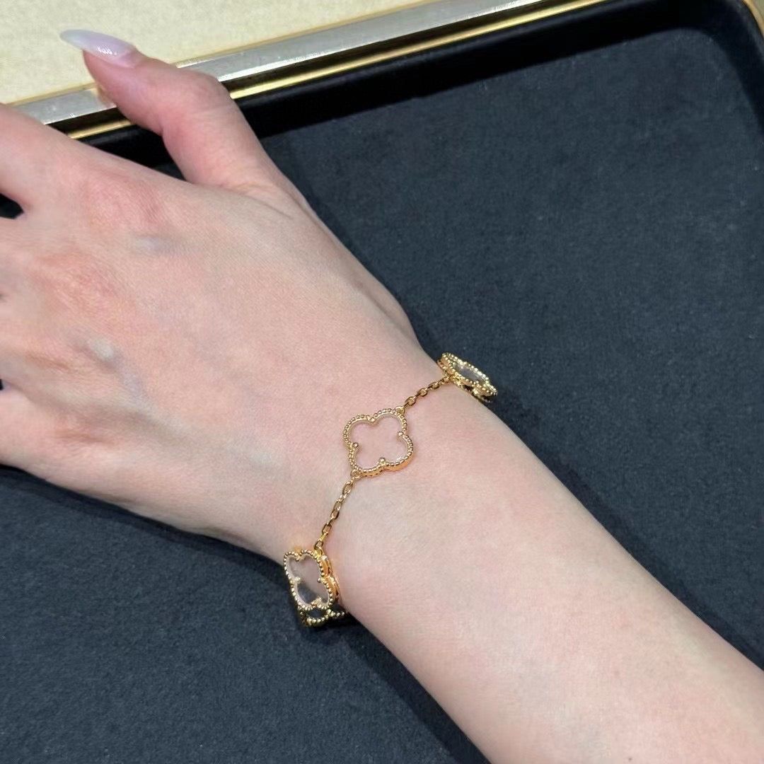 [Violet JW]CLOVER 5 MOTIF ROCK CRYSTAL PINK GOLD BRACELET