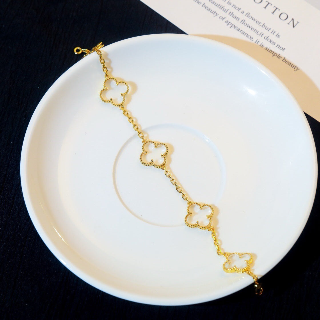 [Violet JW]CLOVER 5 MOTIF ROCK CRYSTAL PINK GOLD BRACELET