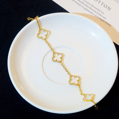 [Violet JW]CLOVER 5 MOTIF ROCK CRYSTAL PINK GOLD BRACELET