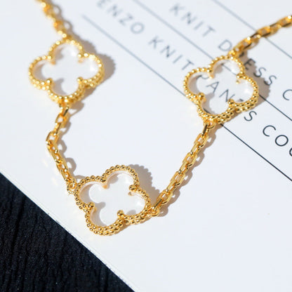 [Violet JW]CLOVER 5 MOTIF ROCK CRYSTAL PINK GOLD BRACELET