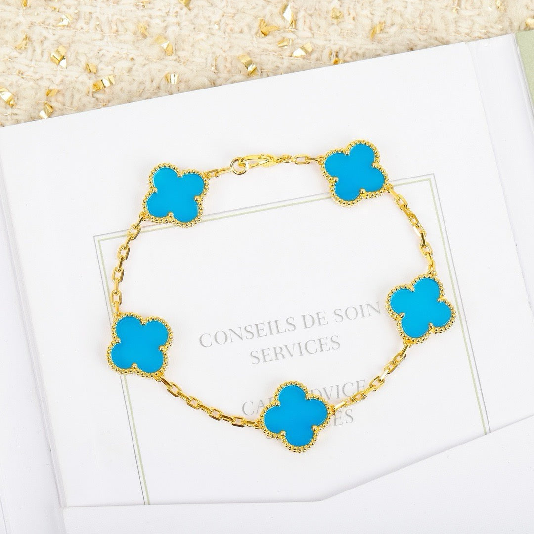 [Violet JW]CLOVER 5 MOTIFS TURQUOISE BRACELET