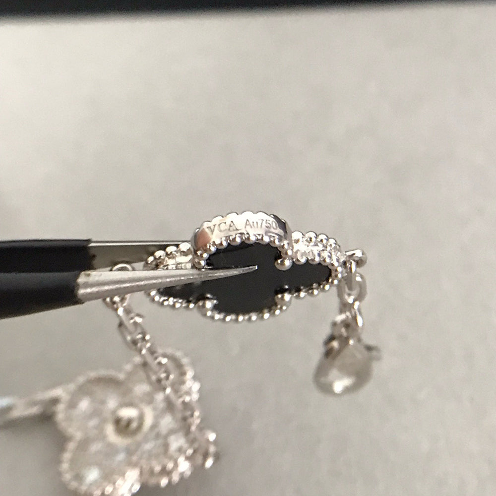 [Violet JW]CLOVER 5 MOTIF ONYXS DIAMOND BRACELET SILVER