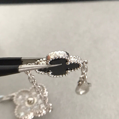 [Violet JW]CLOVER 5 MOTIF ONYXS DIAMOND BRACELET SILVER