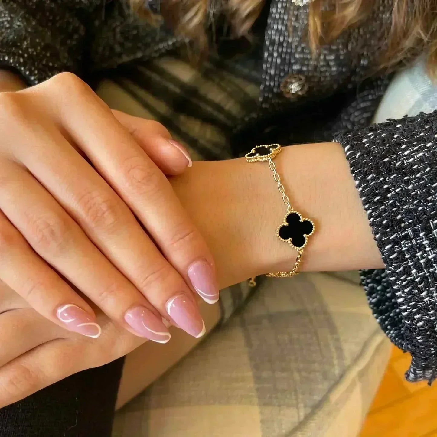 [Violet JW]CLOVER  5 MOTIFS BLACK ONYX BRACELET