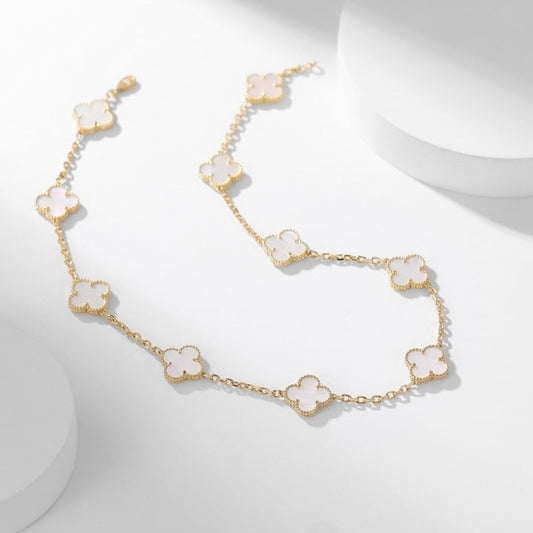 [Violet JW]CLOVER 10 MOTIFS WHITE MOTHER OF PEARL NECKLACE