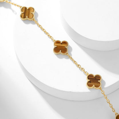 [Violet JW]CLOVER 10 MOTIFS TIGER EYE NECKLACE