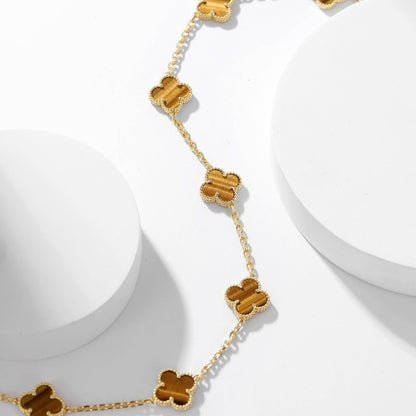 [Violet JW]CLOVER 10 MOTIFS TIGER EYE NECKLACE