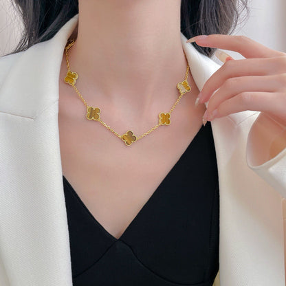 [Violet JW]CLOVER 10 MOTIFS TIGER EYE NECKLACE