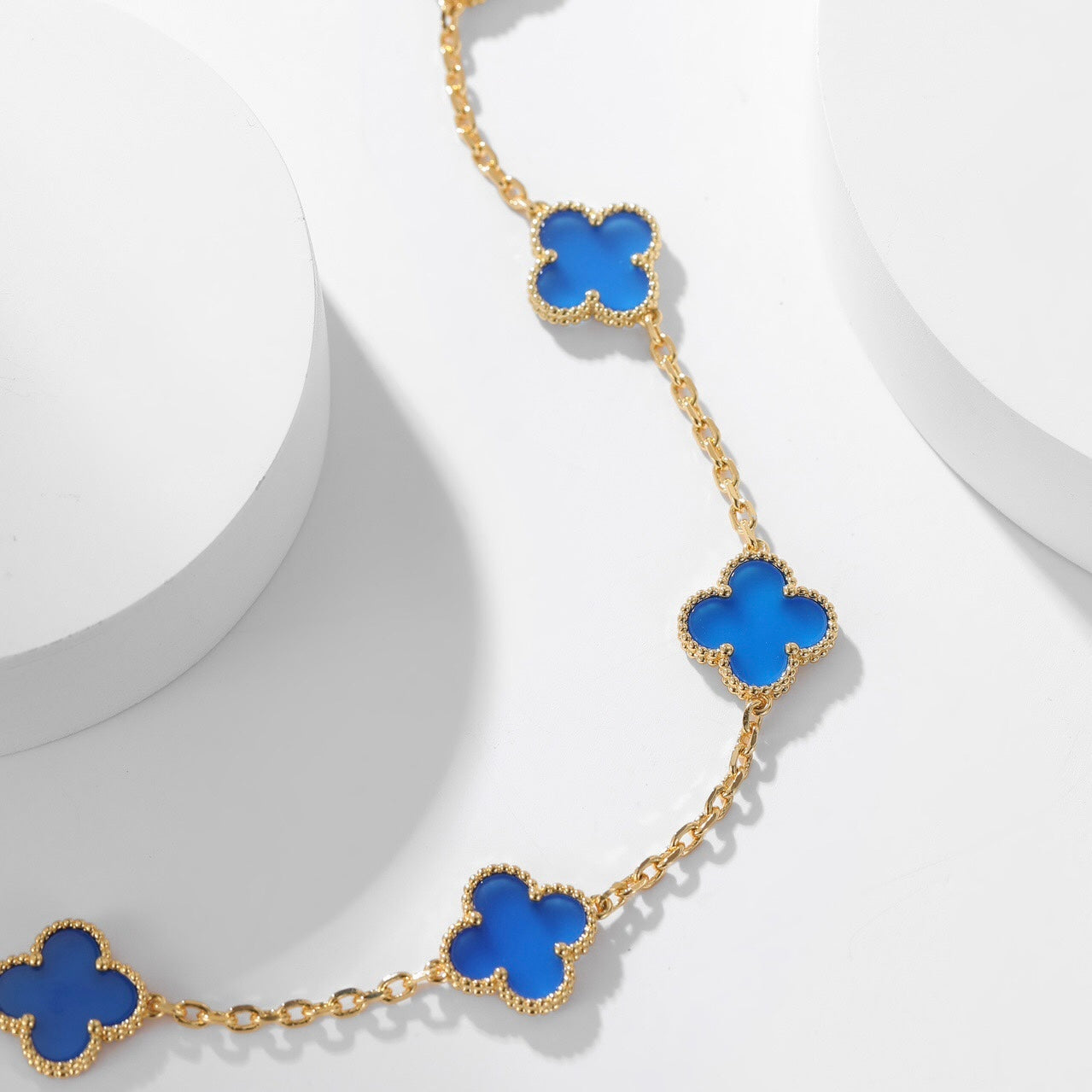 [Violet JW]CLOVER 10 MOTIFS BLUE AGATE NECKLACE
