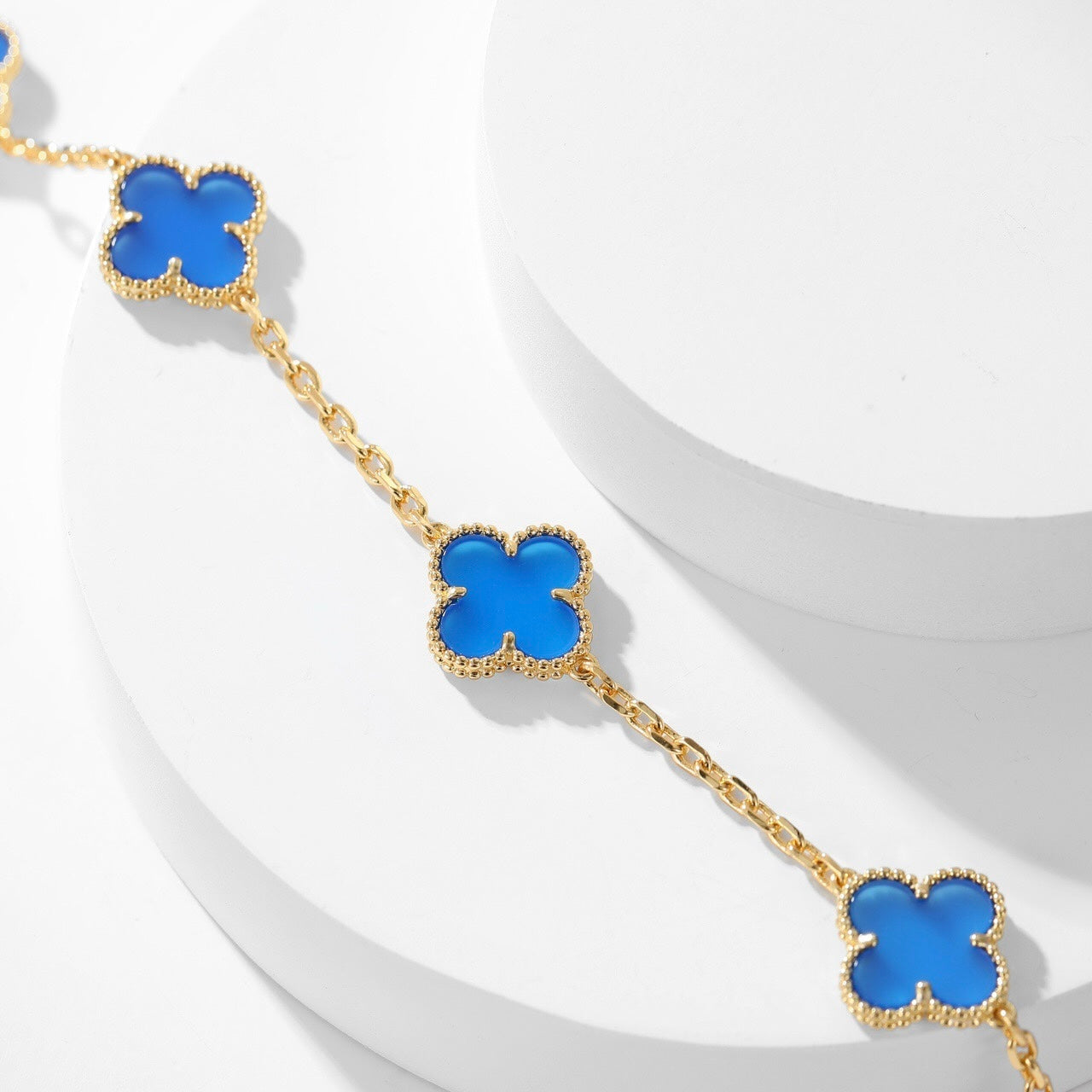 [Violet JW]CLOVER 10 MOTIFS BLUE AGATE NECKLACE