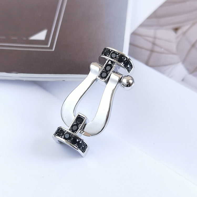 [Baslove]FORCE GROSSES HUFEISENARMBAND MIT SCHWARZEN DIAMANTEN SILBER
