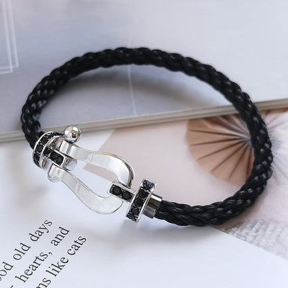 [Baslove]FORCE GROSSES HUFEISENARMBAND MIT SCHWARZEN DIAMANTEN SILBER