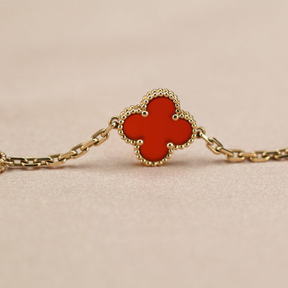 [Violet JW]CLOVER 5 MOTIFS RED AGATE  BRACELET