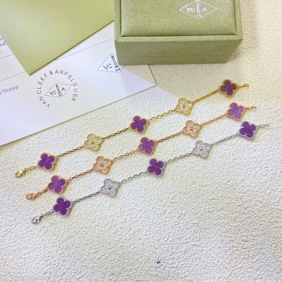[Violet JW]CLOVER  5 MOTIFS  PURPLE VIOLET DIAMOND BRACELET