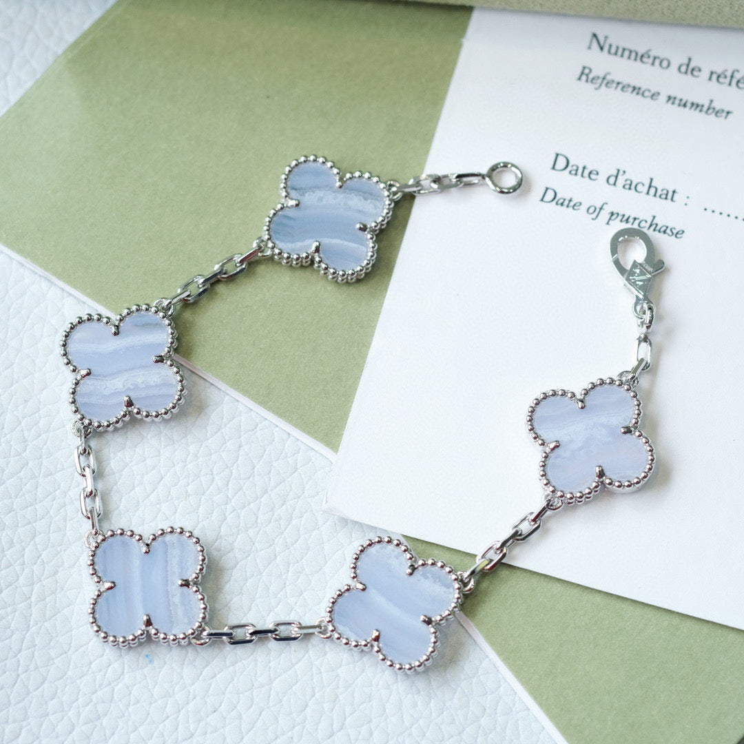 [Violet JW]CLOVER  5 MOTIF PURPLE CHALCEDONY BRACELET SILVER