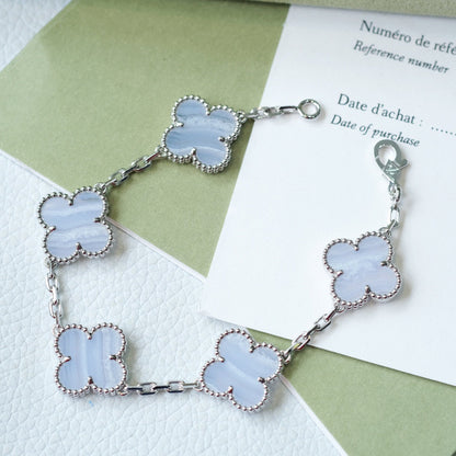 [Violet JW]CLOVER  5 MOTIF PURPLE CHALCEDONY BRACELET SILVER