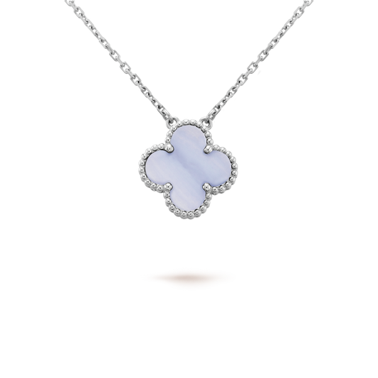 [Baslove]CLOVER 15MM BLAU CHALCEDON HALSKETTE SILBER