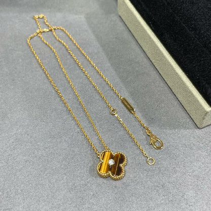 [Baslove]クローバー 15MM ダイヤモンド&amp;イエロータイガーアイアゲートネックレス