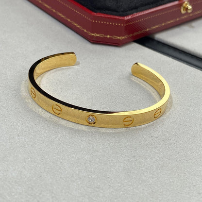 [Baslove]ラブブレスレット 6.1mm 1ダイヤモンド オープンカフ