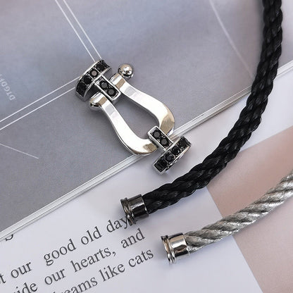 [Baslove]FORCE GROSSES HUFEISENARMBAND MIT SCHWARZEN DIAMANTEN SILBER