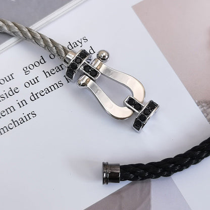 [Baslove]FORCE GROSSES HUFEISENARMBAND MIT SCHWARZEN DIAMANTEN SILBER