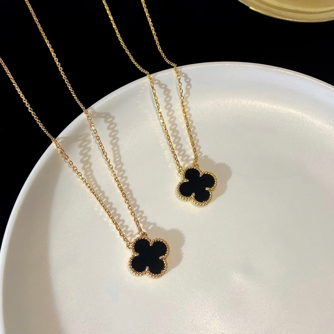 [Baslove]CLOVER 15MM SCHWARZER ONYX EINZELNE BLUMENHALSKETTE