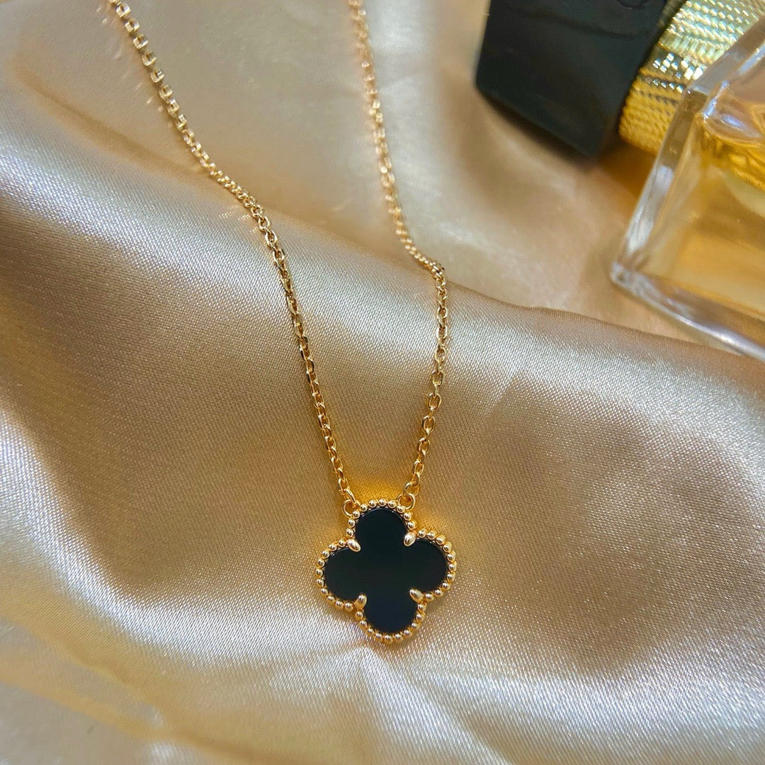 [Baslove]CLOVER 15MM SCHWARZER ONYX EINZELNE BLUMENHALSKETTE